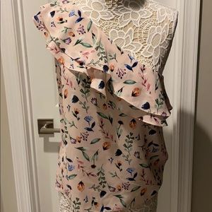 Aqua Floral One-Shoulder Blouse